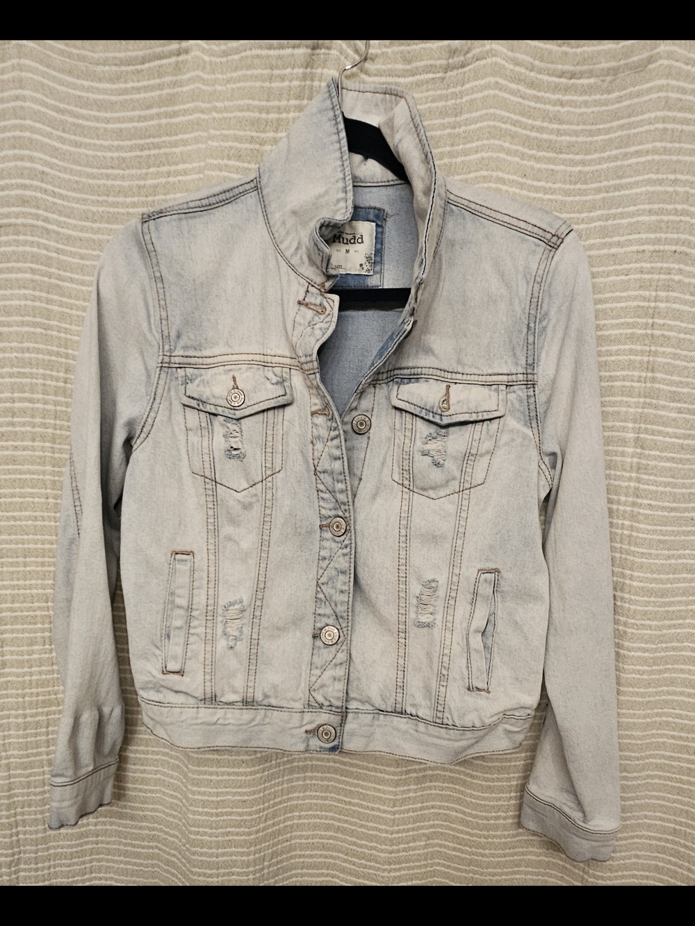 Mudd Women's Pale Blue Distressed Denim Jacket